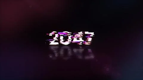 3D rendering 2047 text with screen effects of technological glitches イラスト素材