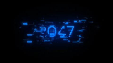 3D rendering 2047 text with screen effects of technological glitches 库存插图