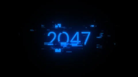 3D rendering 2047 text with screen effects of technological glitches Illustrazione stock