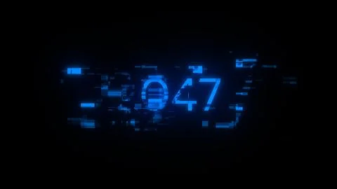 3D rendering 2047 text with screen effects of technological glitches 스톡 일러스트