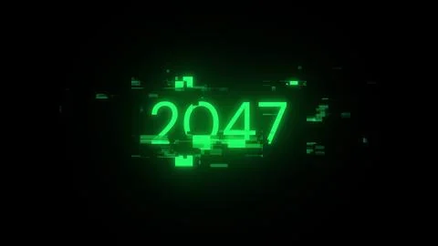 3D rendering 2047 text with screen effects of technological glitches 库存插图