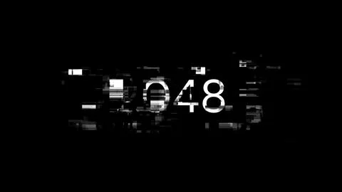 3D rendering 2048 text with screen effects of technological glitches Stock Photos