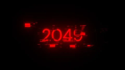 3D rendering 2049 text with screen effects of technological glitches Foto stock