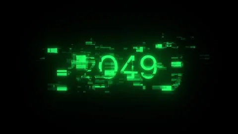 3D rendering 2049 text with screen effects of technological glitches Stock Photos