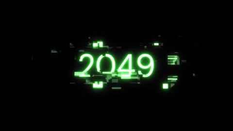 3D rendering 2049 text with screen effects of technological glitches Stock Photos