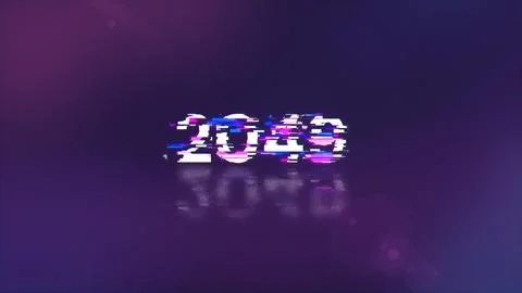 3D rendering 2049 text with screen effects of technological glitches 스톡 사진