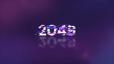 3D rendering 2049 text with screen effects of technological glitches 写真素材