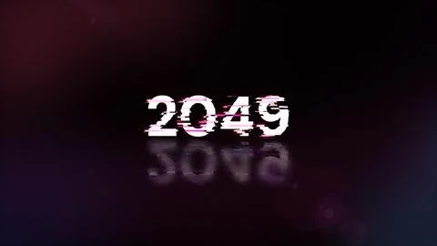 3D rendering 2049 text with screen effects of technological glitches Foto stock