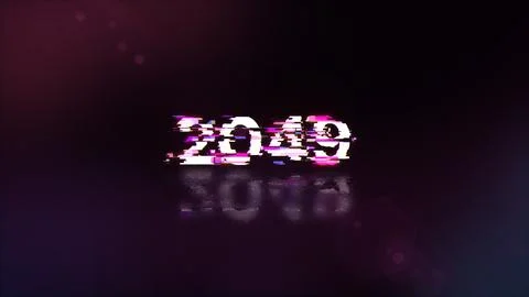 3D rendering 2049 text with screen effects of technological glitches 스톡 사진