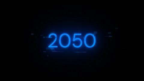 3D rendering 2050 text with screen effects of technological glitches Stock Photos