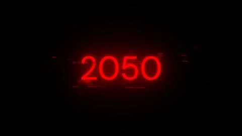 3D rendering 2050 text with screen effects of technological glitches Stock Photos