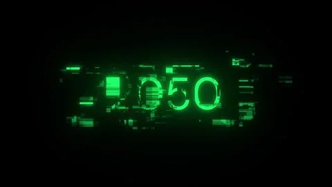 3D rendering 2050 text with screen effects of technological glitches Stock Photos