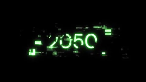 3D rendering 2050 text with screen effects of technological glitches Stock Photos