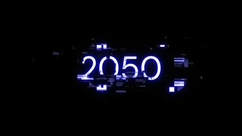 3D rendering 2050 text with screen effects of technological glitches Stock Photos