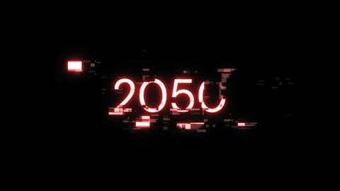 3D rendering 2050 text with screen effects of technological glitches Stock Photos