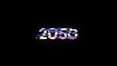 3D rendering 2050 text with screen effects of technological glitches Stock Photos