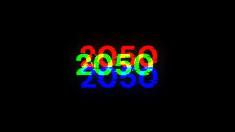 3D rendering 2050 text with screen effects of technological glitches Stock Photos