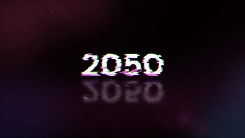 3D rendering 2050 text with screen effects of technological glitches Stock Photos