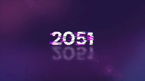 3D rendering 2051 text with screen effects of technological glitches Illustrazione stock