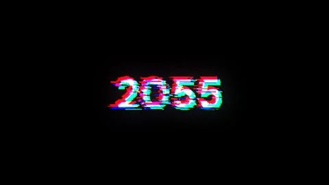 3D rendering 2055 text with screen effects of technological glitches Stockillustratie