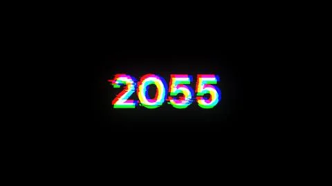 3D rendering 2055 text with screen effects of technological glitches Illustrazione stock