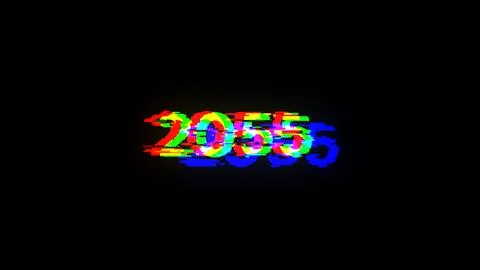 3D rendering 2055 text with screen effects of technological glitches 库存插图