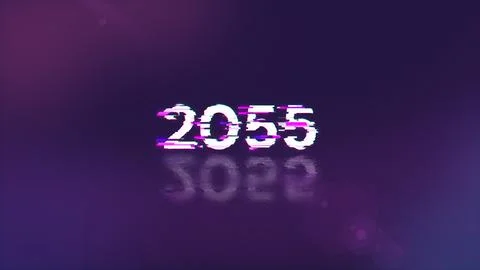 3D rendering 2055 text with screen effects of technological glitches 库存插图