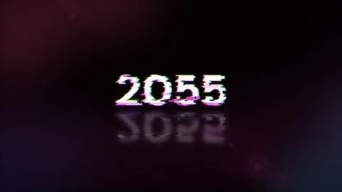 3D rendering 2055 text with screen effects of technological glitches 스톡 일러스트