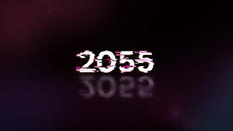 3D rendering 2055 text with screen effects of technological glitches 스톡 일러스트