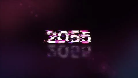 3D rendering 2055 text with screen effects of technological glitches 스톡 일러스트