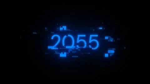 3D rendering 2055 text with screen effects of technological glitches 库存插图