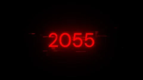 3D rendering 2055 text with screen effects of technological glitches Illustrazione stock