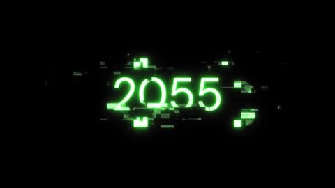 3D rendering 2055 text with screen effects of technological glitches Illustrazione stock