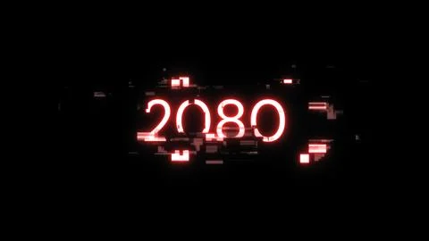 3D rendering 2080 text with screen effects of technological glitches Illustrazione stock