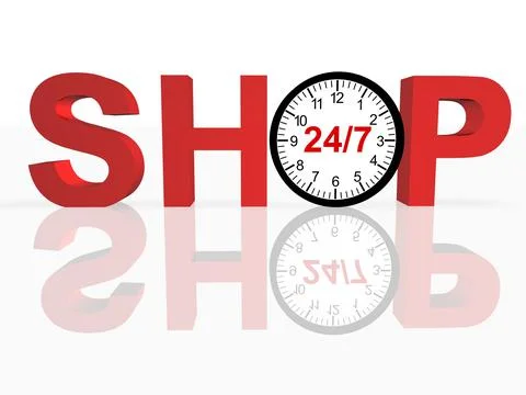 3D rendering of a 24 hours shopping Stock Illustration