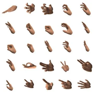 3d rendering of 25 hand poses Stock Illustration