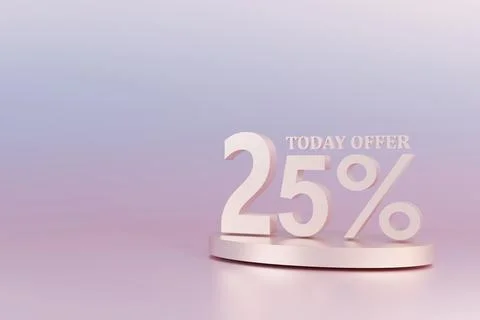 3D Rendering. 25 percent off with freespace for texting on pastel pink back.. Stock Illustration