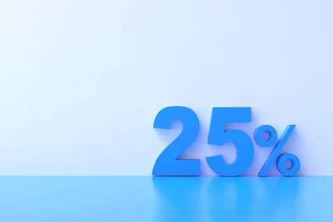3D Rendering. 25 percent off with freespace for texting on pastel blue back.. Stock Illustration