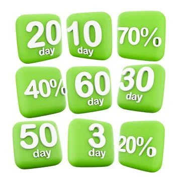 3d rendering 3, 10, 20, 30, 50, 60 day to go, left icon set. 3d render 20, 40 Stock Illustration