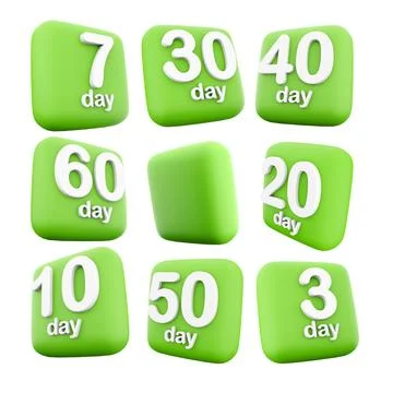 3d rendering 3, 7, 10, 20, 30 , 40, 50, 60 day to go, left icon set. 3d render 스톡 일러스트