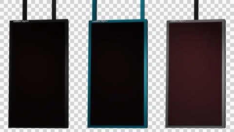 3d rendering of 3 suspended digital billboard mockups in different colors Stock Illustration