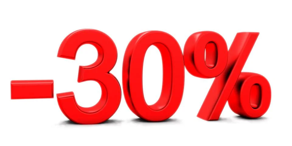 3D rendering of a 30 per cent in red letters on a white Stock Photos