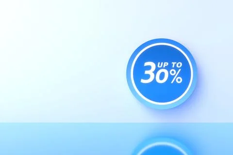 3D Rendering. 30 percent off with freespace for texting on pastel blue back.. Stock Photos