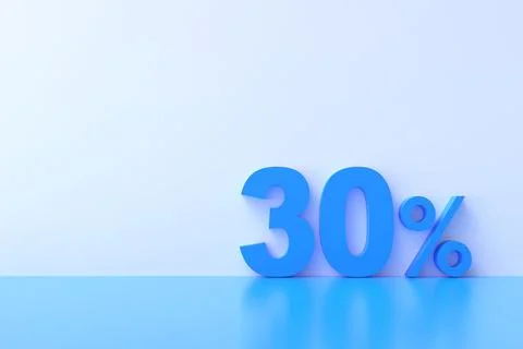 3D Rendering. 30 percent off with freespace for texting on pastel blue back.. Stock Photos