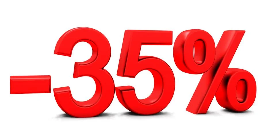 3D rendering of a 35 per cent in red letters on a white Stock Photos