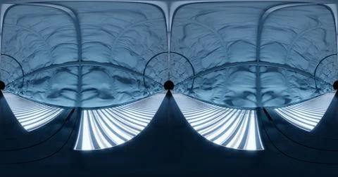 3d rendering. 360 degrees.HDRI map. Corridor with soft, safe walls and neon b Stock Illustration