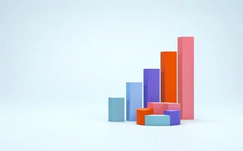 3D rendering, 3D illustration. bar graph, pie chart and isolated on white b.. Illustrazione stock