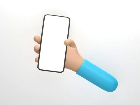 3D rendering, 3D illustration. Cartoon hand holding mobile smartphone isola.. Stock Illustration