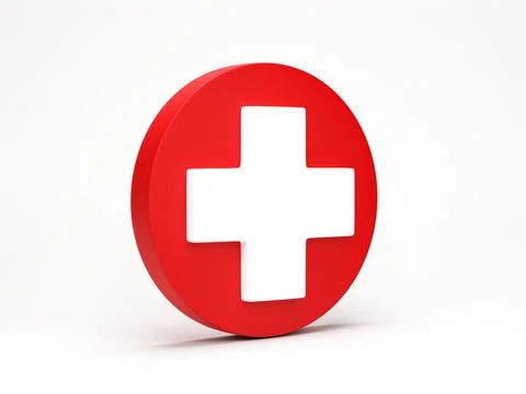 3D rendering, 3D illustration. Circle with plus care icon ambulance symbols.. Stock Illustration
