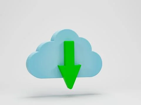 3D rendering, 3D illustration. cloud download icon isolated on white backgr.. Stock Illustration